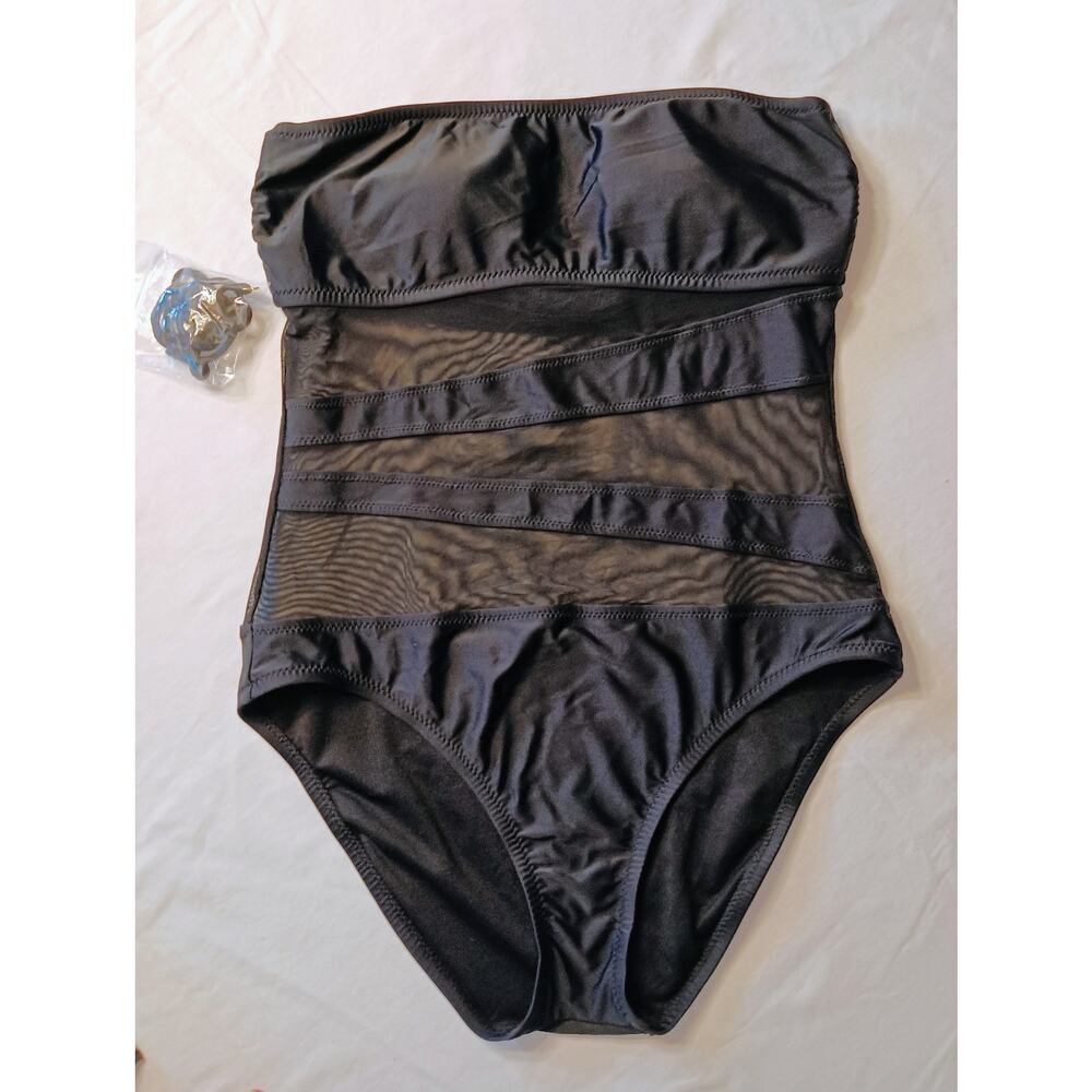Mossimo - Women's Black Mesh Strapless One Piece Swimsuit - Sz L - EUC